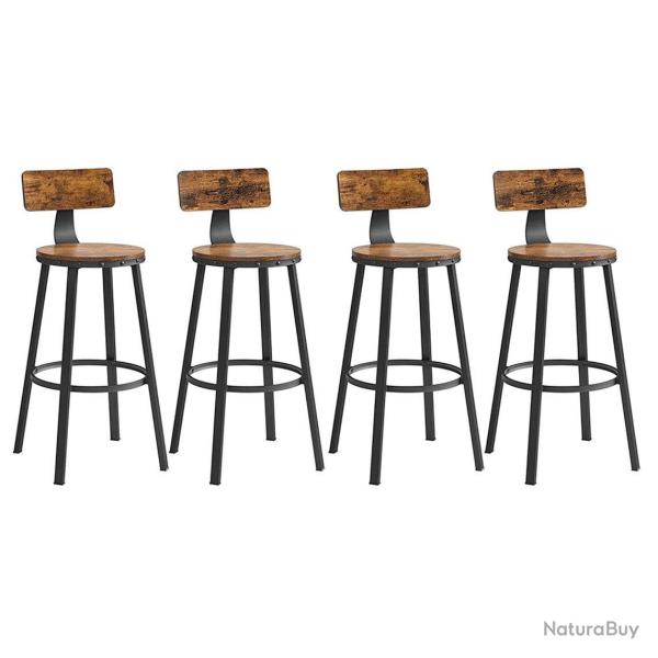 Lot de 4 chaises de bar tabourets hauts avec dossier si�ge de cuisine cadre en acier si�ge de 73 cm