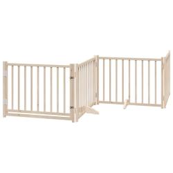 Barri&egrave;re de s&eacute;curit&eacute; pour chien animaux de compagnies avec porte 4 panneaux bois de sapin massif ma