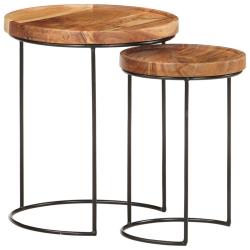 Ensemble de table basse lot de 2 bois d'acacia massif et acier marron 02_0042115