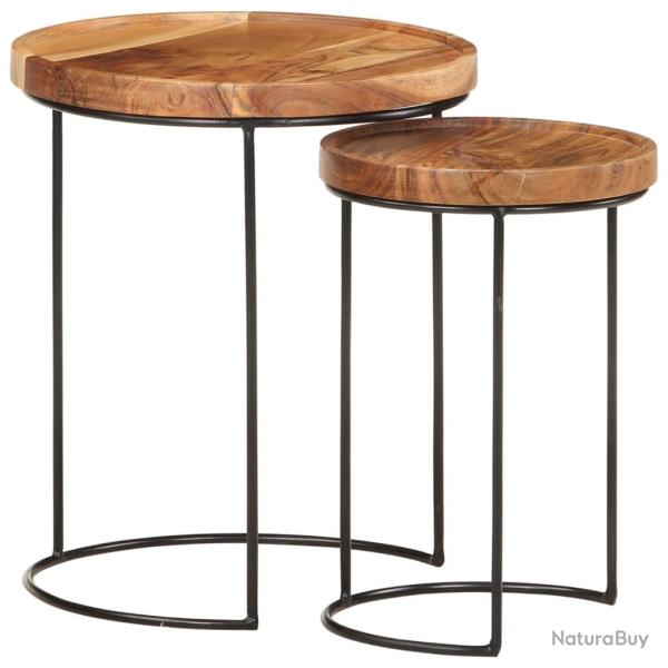 Ensemble de table basse lot de 2 bois d'acacia massif et acier marron 02_0042115