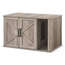 Meuble liti&egrave;re pour chat meuble moderne cache-liti&egrave;re entr&eacute;e par devant double porte poign&eacute;es maiso