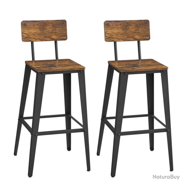 Tabouret bar industriel lot de 2 chaise bar cuisine avec dossier cadre en acier montage facile styl