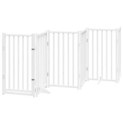Barri&egrave;re de s&eacute;curit&eacute; pour chien animaux de compagnies avec porte 6 panneaux bois de sapin massif bl