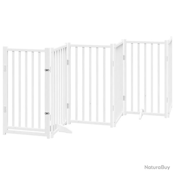 Barri�re de s�curit� pour chien animaux de compagnies avec porte 6 panneaux bois de sapin massif bl