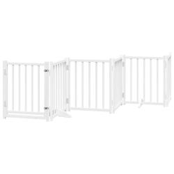 Barri&egrave;re de s&eacute;curit&eacute; pour chien animaux de compagnies avec porte 6 panneaux bois de sapin massif bl