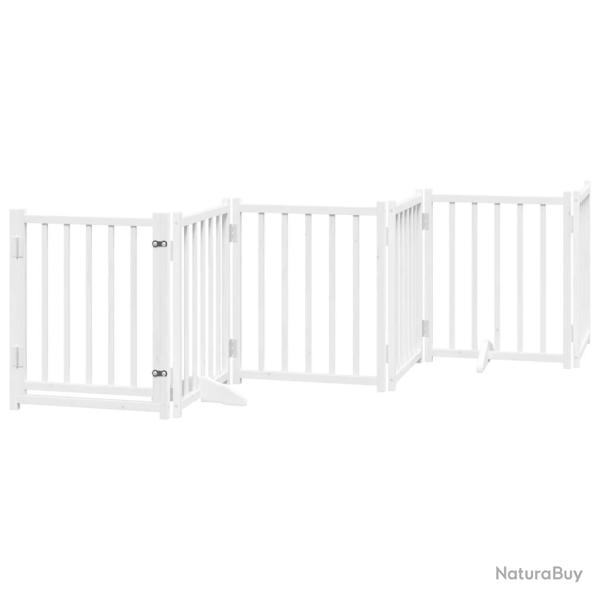 Barri�re de s�curit� pour chien animaux de compagnies avec porte 6 panneaux bois de sapin massif bl