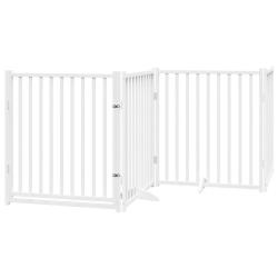 Barri&egrave;re de s&eacute;curit&eacute; pour chien animaux de compagnies avec porte 4 panneaux bois de sapin massif bl