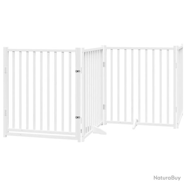 Barri�re de s�curit� pour chien animaux de compagnies avec porte 4 panneaux bois de sapin massif bl