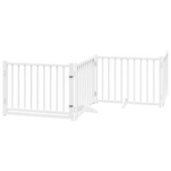 Barri&egrave;re de s&eacute;curit&eacute; pour chien animaux de compagnies avec porte 4 panneaux bois de sapin massif bl