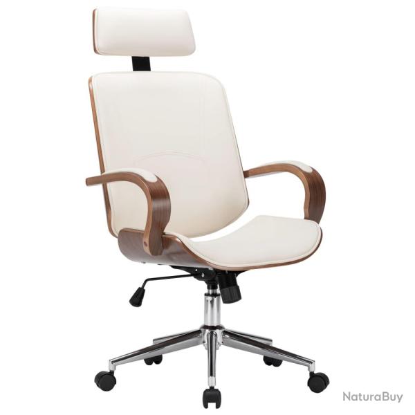 Chaise fauteuil si�ge de bureau informatique �tude avec appuie-t�te similicuir et bois cr�me 02_002