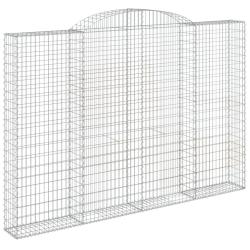 Panier de gabions cl&ocirc;ture cage mur de sout&egrave;nement arqu&eacute; 300 x 30 x 200/220 cm fer galvanis&eacute; Argent