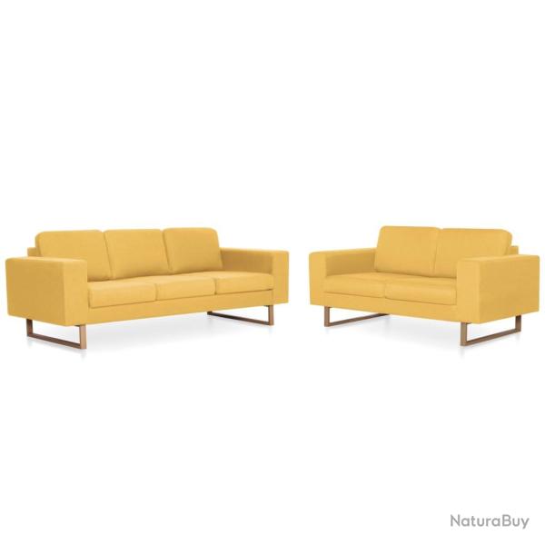 Ensemble de Canap� 2 places de salon salle de s�jour maison int�rieur pi�ces tissu jaune 02_0020232