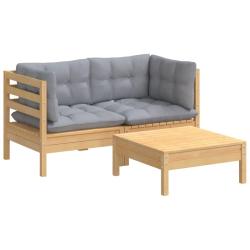 Salon de jardin meuble d'ext&eacute;rieur ensemble de mobilier 3 pi&egrave;ces avec coussins gris bois de pin 02_