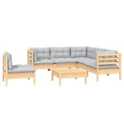 Salon de jardin meuble d'ext&eacute;rieur ensemble de mobilier 6 pi&egrave;ces avec coussins gris bois de pin 02_