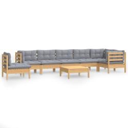 Salon de jardin meuble d'ext&eacute;rieur ensemble de mobilier 9 pi&egrave;ces avec coussins gris bois de pin sol