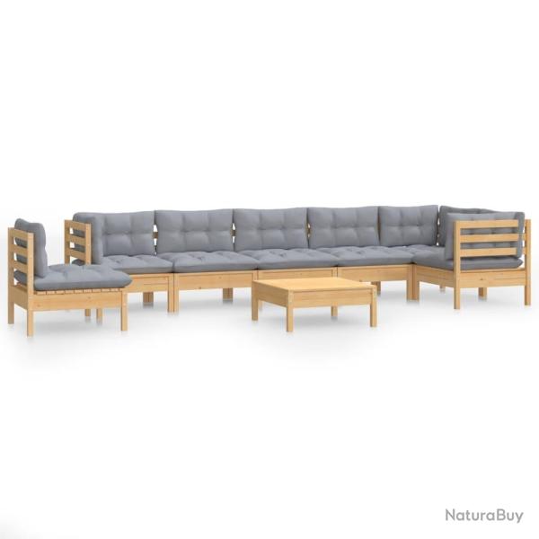 Salon de jardin meuble d'ext�rieur ensemble de mobilier 9 pi�ces avec coussins gris bois de pin sol