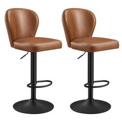 Tabouret de bar pivotant &agrave; 360&deg; lot de 2 hauteur r&eacute;glable avec dossier PU avec coutures style moder