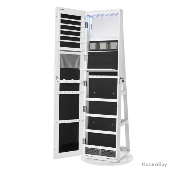 Armoire � bijoux avec miroir sur pieds verrouillable avec 6 led rangement bijoux pivotant � 360� mi