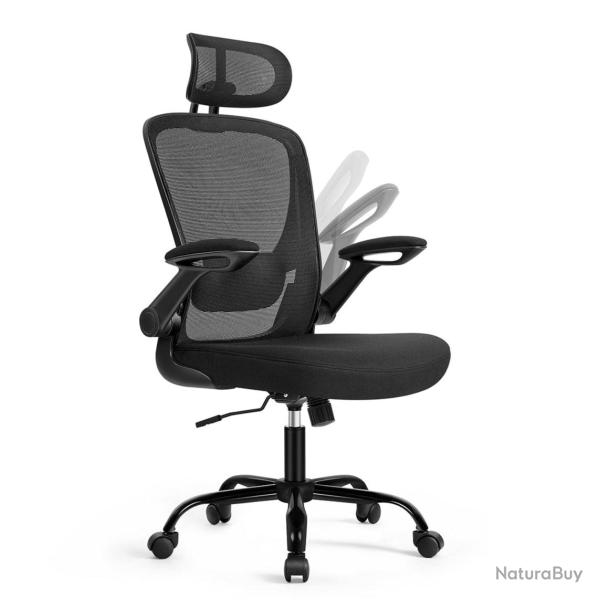 Chaise bureau ergonomique en toile fauteuil support lombaire rembourr� m�canisme � bascule assise l