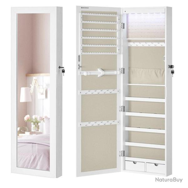 Armoire � bijoux meuble de rangement mural 10 x 37 x 120 cm pour colliers boucles d'oreilles placar