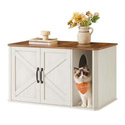 Meuble liti&egrave;re pour chat meuble moderne cache-liti&egrave;re entr&eacute;e par devant double porte poign&eacute;es maiso
