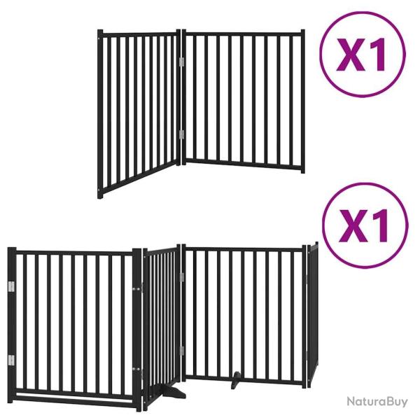 Barri�re de s�curit� pour chien animaux de compagnie porte pliable 6 panneaux bois peuplier noir 02