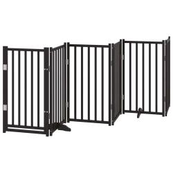 Barri&egrave;re de s&eacute;curit&eacute; pour chien animaux de compagnies avec porte 6 panneaux bois de sapin massif no