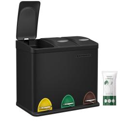 Poubelle de cuisine r&eacute;sistante avec p&eacute;dales et 3 compartiments tri s&eacute;lectif de recyclage en inox no
