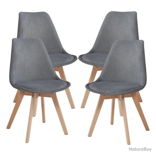Lot de 4 chaises de salle � manger 82 x 49 x 54 cm moderne design robuste velours c�tel� gris 03_00