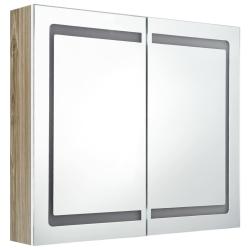 Armoire de salle de bain 80 x 12 x 68 cm &agrave; miroir &agrave; led blanc et ch&ecirc;ne 02_0006618