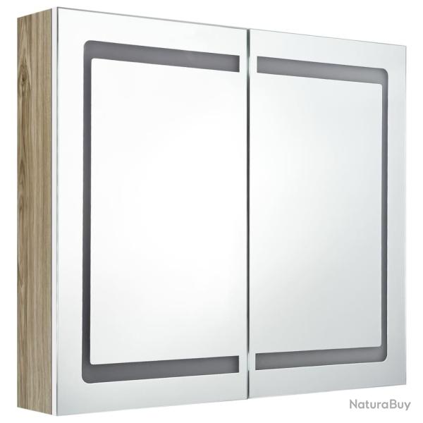 Armoire de salle de bain 80 x 12 x 68 cm � miroir � led blanc et ch�ne 02_0006618