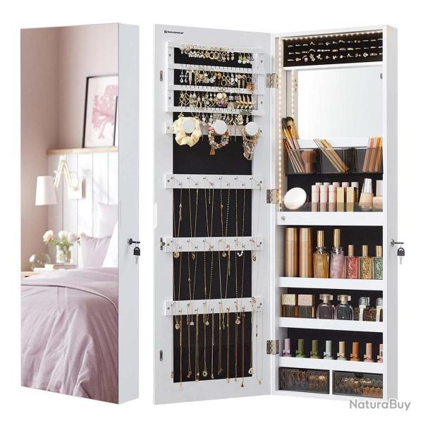 Armoire � bijoux murale organisateur 37,5 x 9,7 x 108 cm avec lumi�res led placard de rangement ave