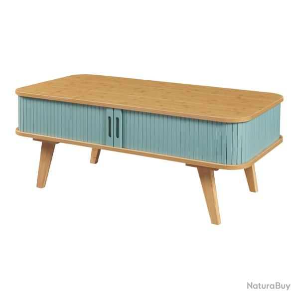 Table basse console d'appoint bambou 100 x 50 x 40 cm naturel bleu 03_0010867
