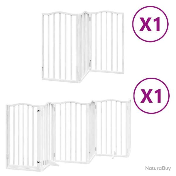 Barri�re de s�curit� pour chien animaux de compagnie porte pliable 9panneaux bois peuplier blanc 02