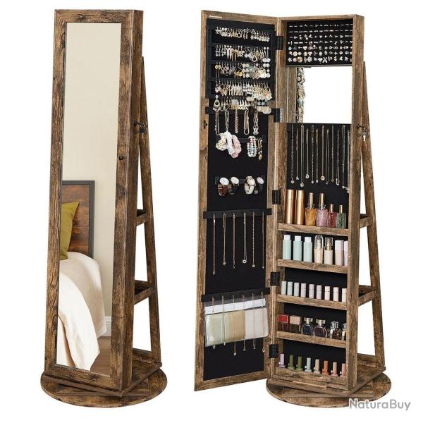 Armoire � bijoux pivotante � 360� avec grand miroir psych� 54 x 54 x 161 cm organisateur de bijoux