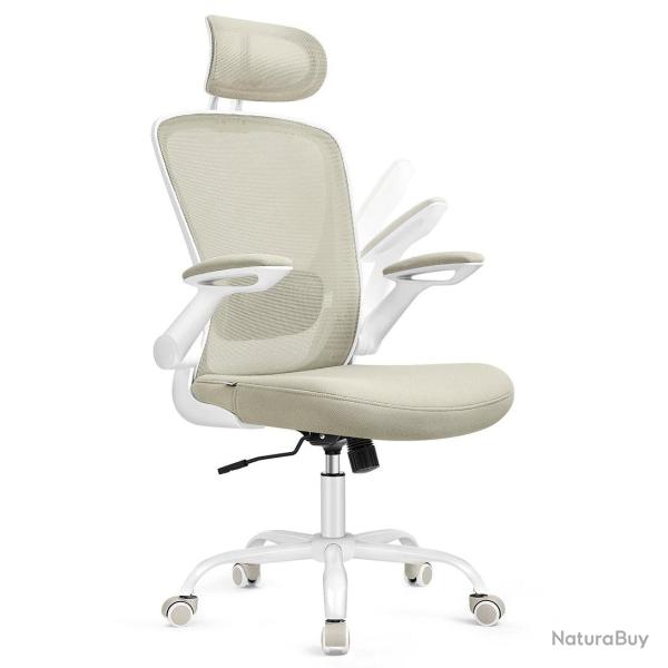 Chaise bureau ergonomique en toile fauteuil support lombaire rembourr� m�canisme � bascule assise l