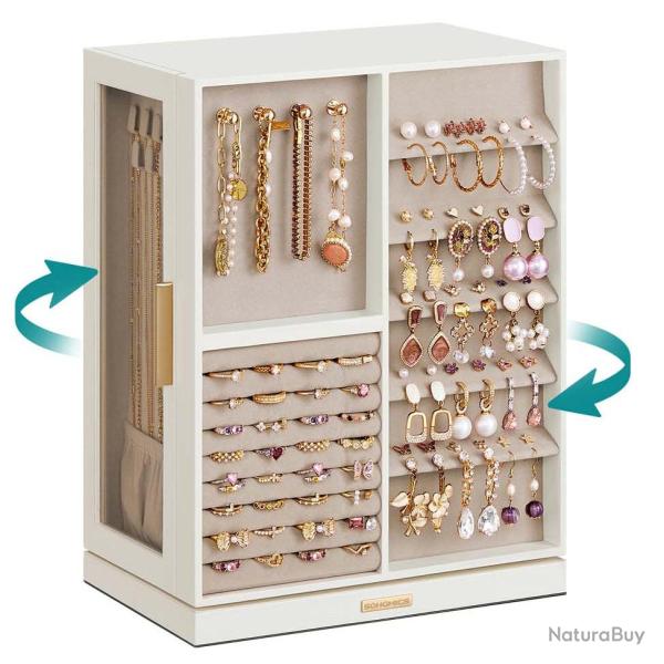 Bo�te � bijoux rotative � 360� coffret � bijoux avec 5 tiroirs 17 x 25,2 x 33 cm fen�tres en verre