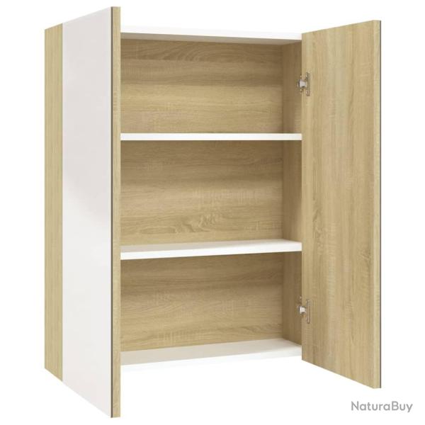 Armoire � miroir de salle de bain 60 x 15 x 75cm MDF blanc et ch�ne 02_0006709