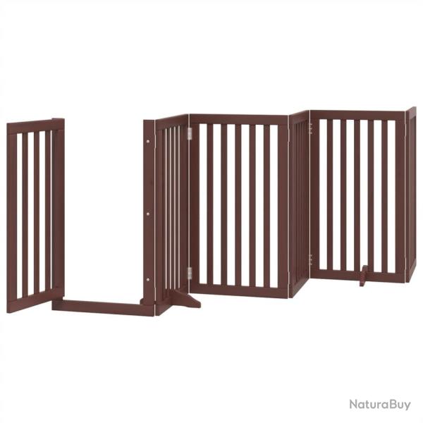 Barri�re de s�curit� pour chien animaux de compagnies avec porte 6 panneaux bois de peuplier marron
