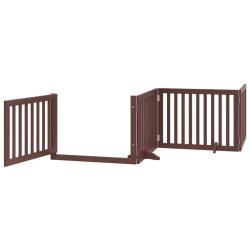 Barri&egrave;re de s&eacute;curit&eacute; pour chien animaux de compagnies avec porte 4 panneaux bois de peuplier marron