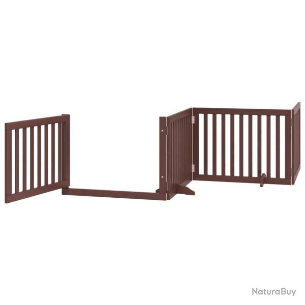 Barri�re de s�curit� pour chien animaux de compagnies avec porte 4 panneaux bois de peuplier marron