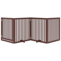 Barri&egrave;re de s&eacute;curit&eacute; pour chien animaux de compagnies avec porte 4 panneaux bois de peuplier marron