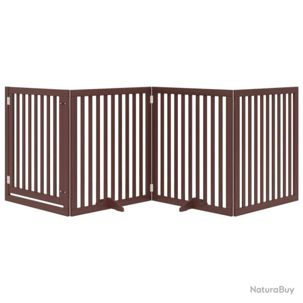 Barri�re de s�curit� pour chien animaux de compagnies avec porte 4 panneaux bois de peuplier marron