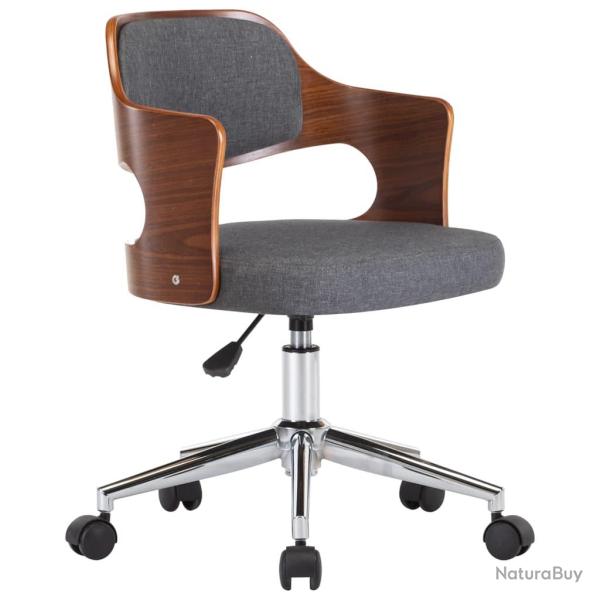 Chaise fauteuil si�ge pivotante de bureau informatique �tude bois courb� et tissu gris 02_0024108