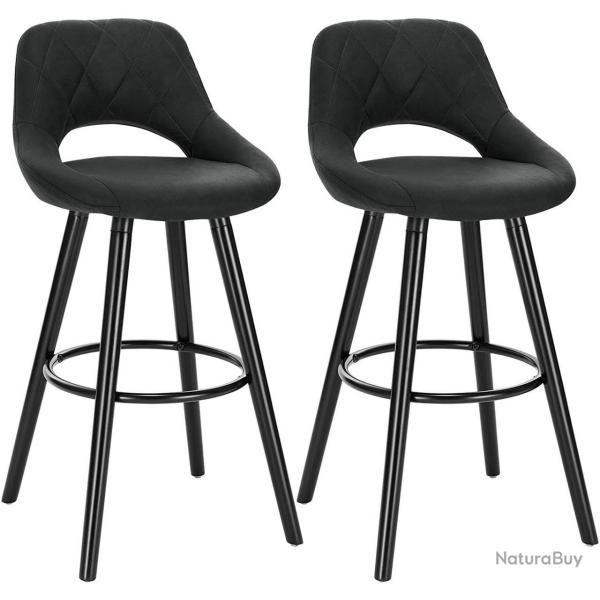 Lot de 2 tabourets de bar en rev�tement tissu avec pieds en bois anthracite 19_0000563