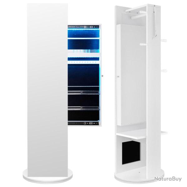 Armoire � bijoux pivotante 50 x 50 x 166,5 cm avec miroir et lumi�res led espace de rangement optim