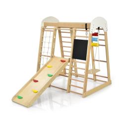 Aire de jeux 8 en 1 en bois massif avec toboggan et &eacute;chelle pour int&eacute;rieur et ext&eacute;rieur plaisir &eacute;du