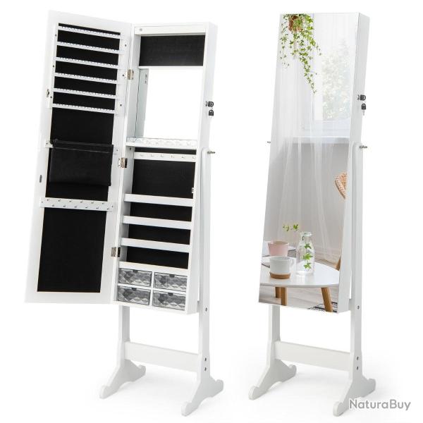 Armoire � bijoux autoportante 41 x 36 x 158 cm avec miroir r�glable espace de rangement spacieux de
