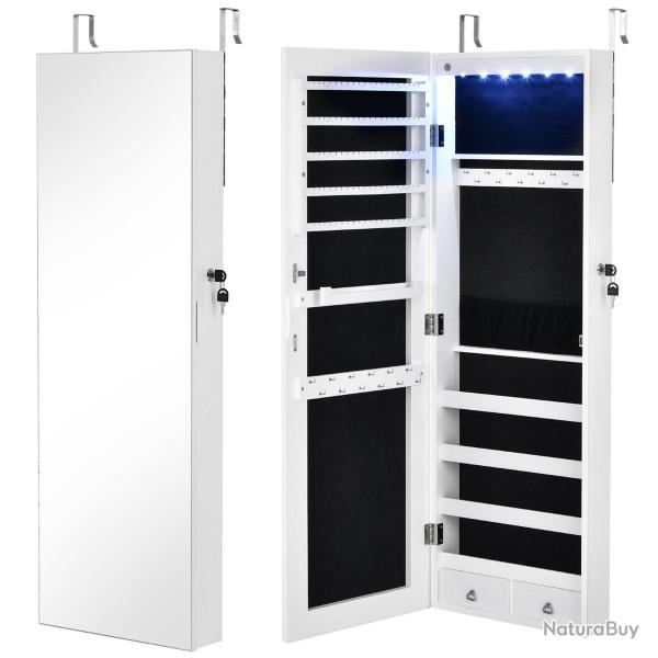 Armoire � bijoux murale avec miroir 108 x 36 x 10 cm rangement optimis� et �clairage LED design mod
