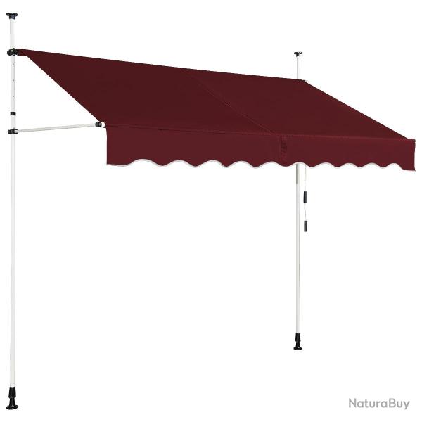 Auvent r�tractable 250 x 125 cm r�glable 200-300 cm design moderne en aluminium rouge 20_0010431